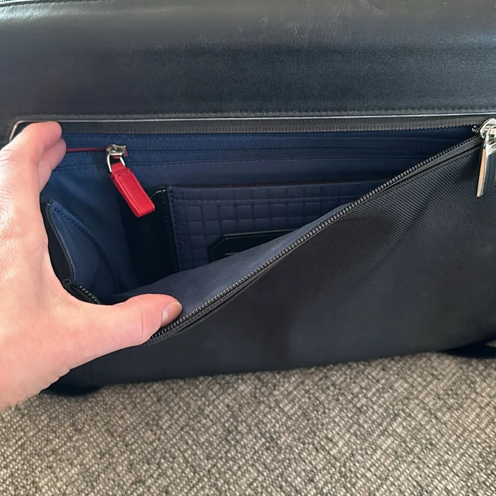 Tumi Slim Brief with padded compartment - Black with Black Leather